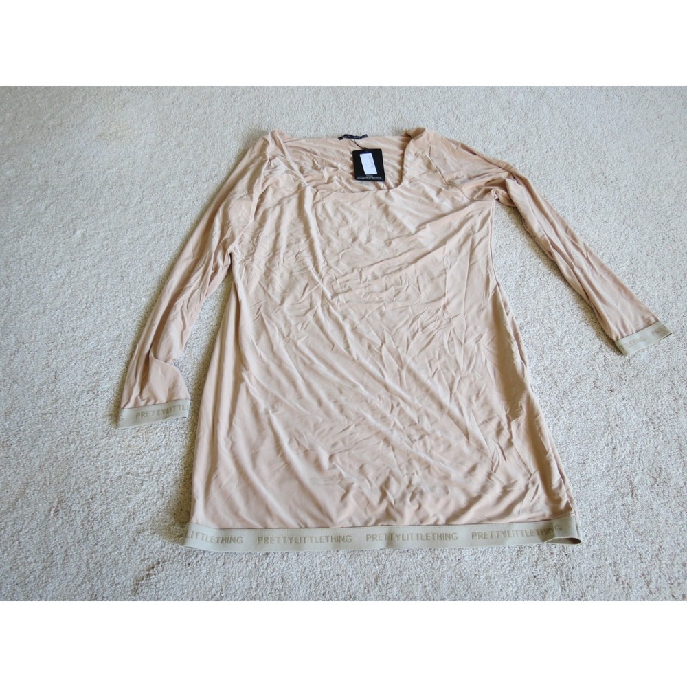 Pretty Little Thing Square Neck Slinky Beige Bodycon Dress Size US 18